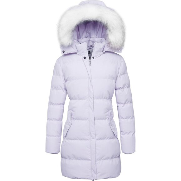 Women's Light Purple Winter Thicken Puffer Coat Warm Jacket With Removable Hood